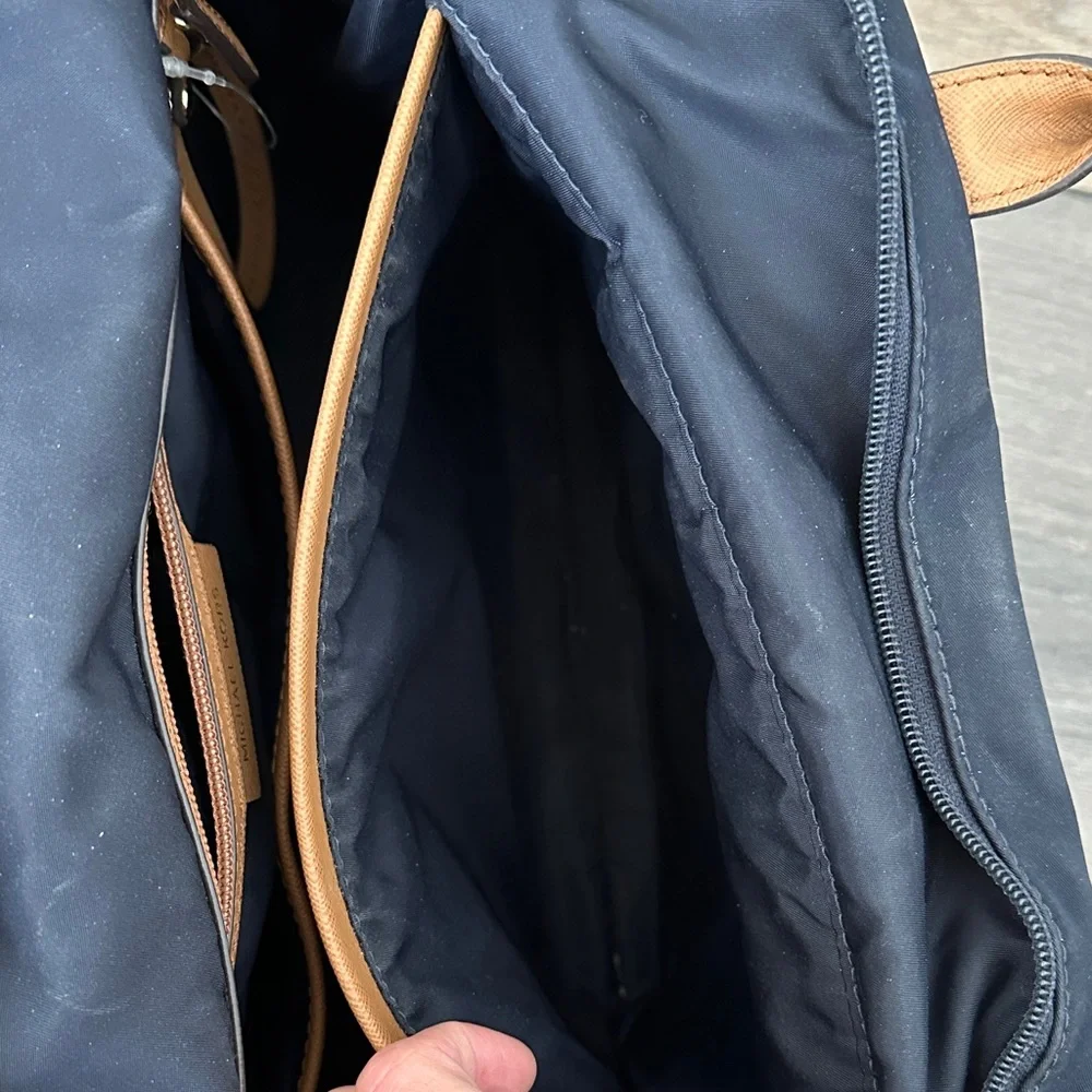 Michael Kors Dark Blue Tote with Tan Handles